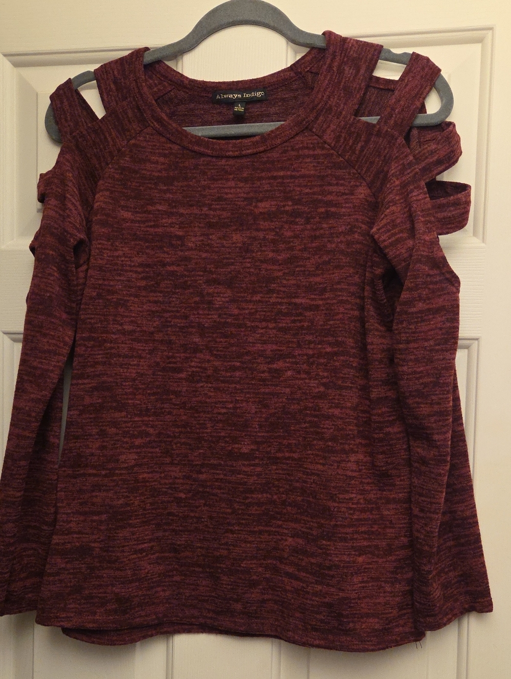 Always Indigo Marbled Cold-Shoulder Knit Top - Burgundy